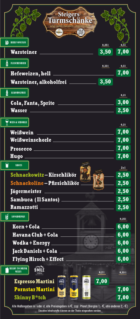 Turmschänke Sommerpreisliste